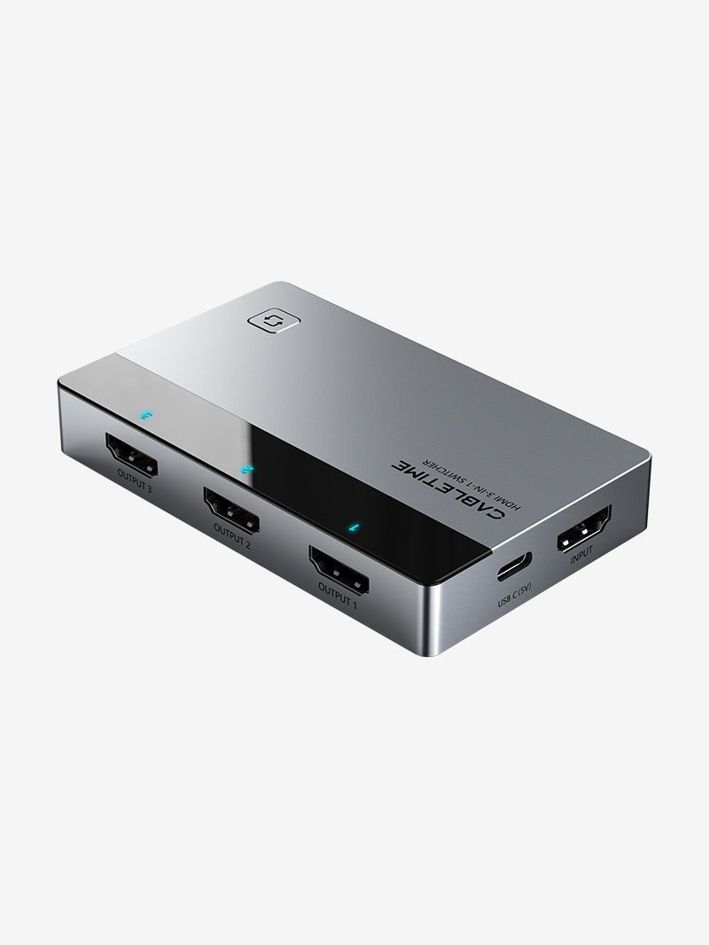 كابل تايم موزع HDMI ثلاثي المنافذ من CABLETIME بدقة 4K ومعدل تحديث 60 هرتز مع جهاز تحكم عن بعد ودليل استخدام، متوافق مع PS5 وPS4 وXbox وRoku وApple TV والكمبيوتر الشخصي - Image 1